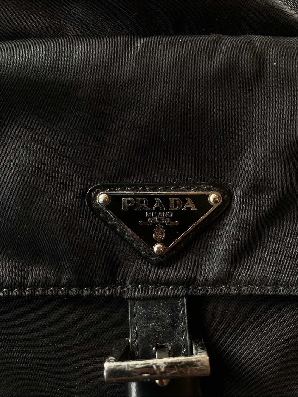 Vintage Vela Asymmetrical Prada Black Nylon Messenger Crossbody w/ Front Buckle - Picture 3 of 4